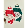 thumbnail image 3 of Miaouyo Infant Baby Girl Christmas Fall Outfit 0 3 6 9 12 18 Months Gingerbread/Candy Cane Print Ruffle Trim Romper Bow Headband Stockings, 3 of 9