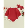 thumbnail image 4 of Infant Baby Girls 2 Piece Outfits Solid Color Christmas Long Sleeve Romper and Cute Headband Set, 4 of 9