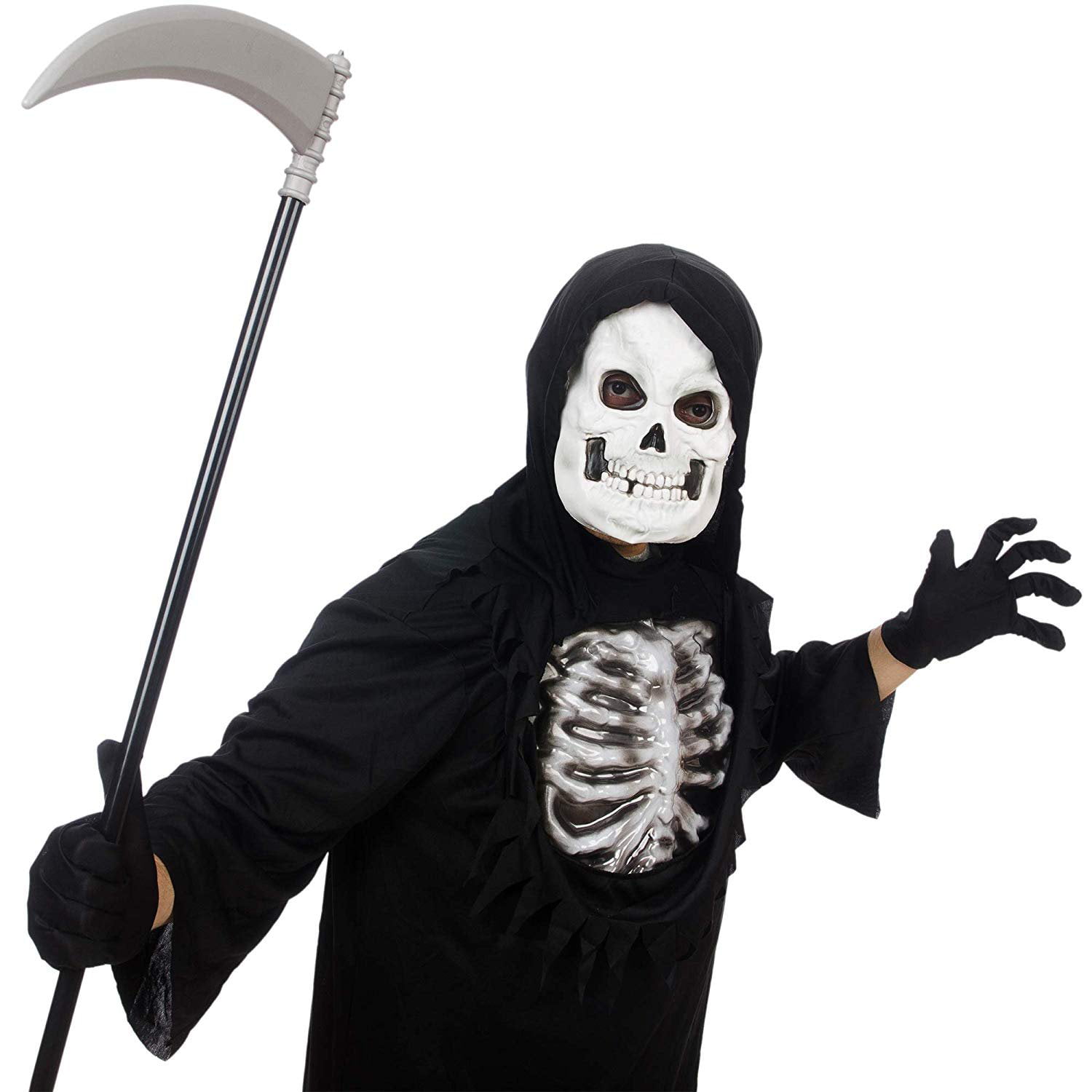 Skeleteen Scythe Staff With Skulls Grim Reaper Death Scythe Costume Accessories Weapon Prop 