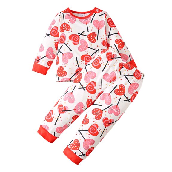 WUSUOWEI Toddler Baby Girl Heart Print 2 Piece Outfit Set Fall Winter Long Sleeve Crewneck Top Pants Fall Winter Kids Casual Clothes 4-5 Years