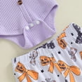 thumbnail image 6 of Infant Baby Girls Halloween Outfits Long Sleeve Bow Cami Romper Pumpkin Flare Pants Set Hairband Cute Fall Clothes, 6 of 8