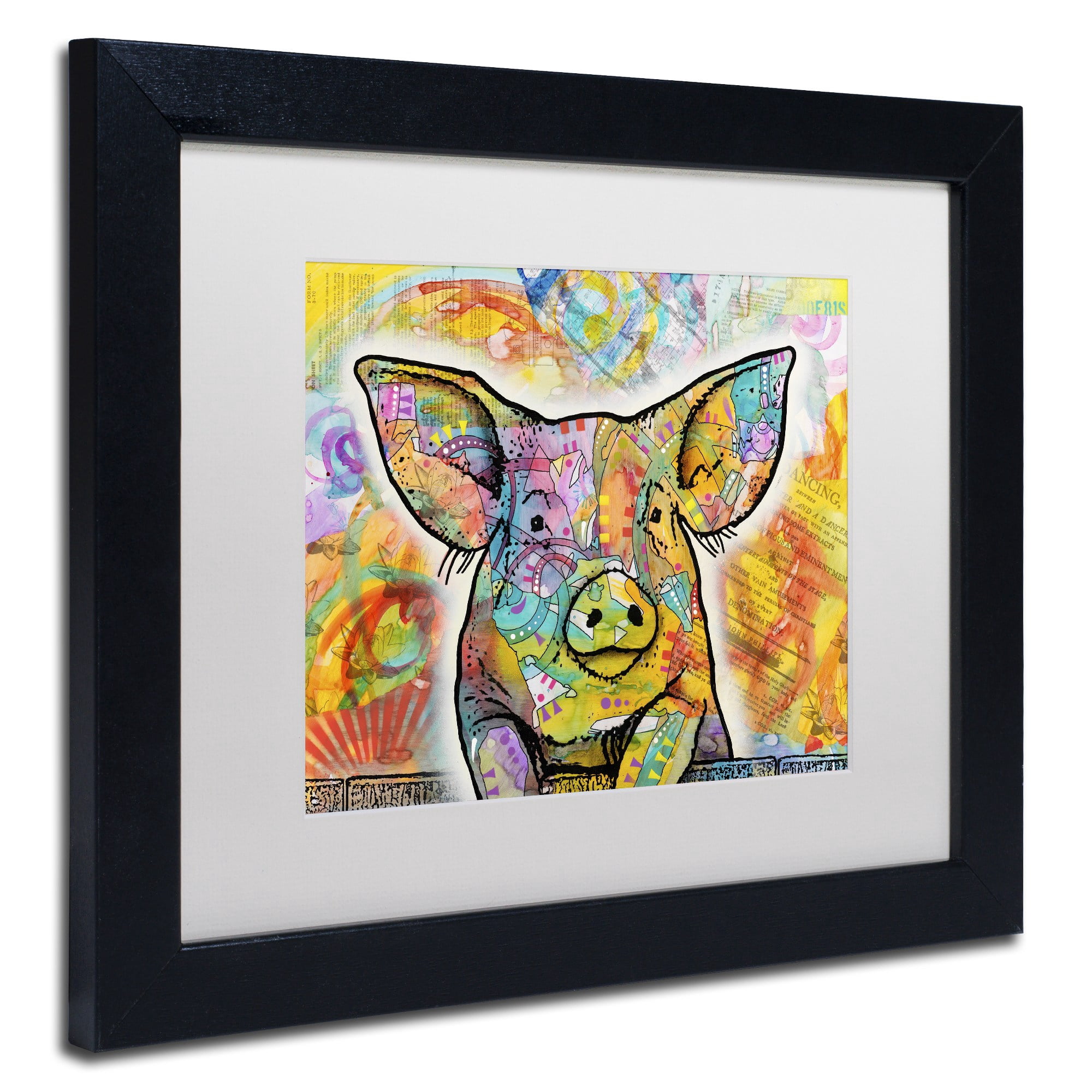 Trademark Fine Art 'The Pig' Canvas Art by Dean Russo, White Matte, Black Frame