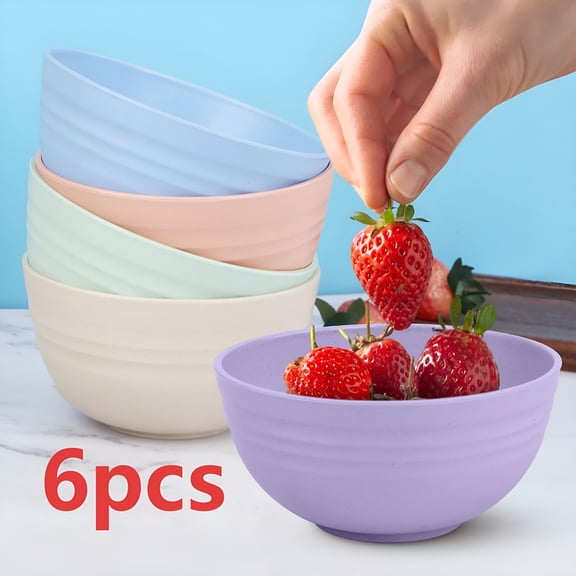 ACDANC 6-Piece Wheat Straw Cereal Bowls, 25 Oz Unbreakable Microwave Safe Bowls, Eco-Friendly BPA-Free Large Serving Bowls for Soup, Oatmeal, Pasta, Salad, Purple