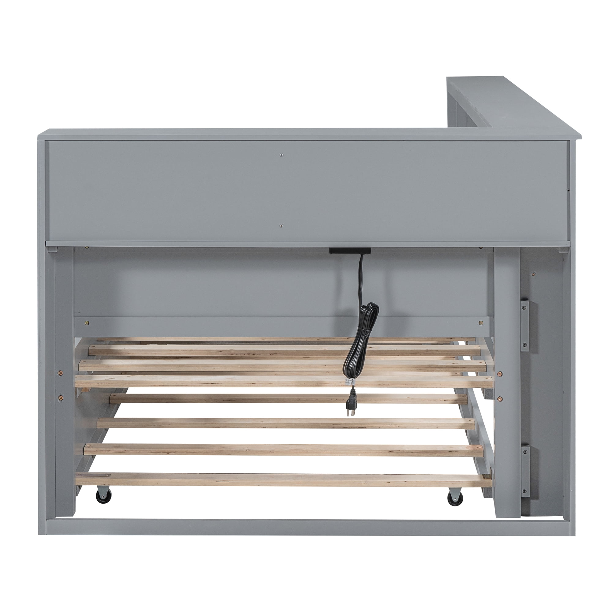 Mintazer Modern Twin Daybed Frame with Trundle, USB Charging Station & Storage Shelves for Bedroom, Grey