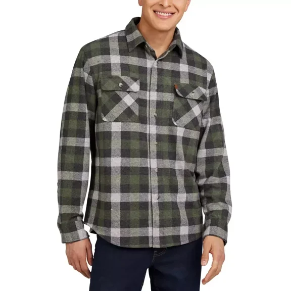 Chaps Men's Knit Flannel Shirt, Green, M