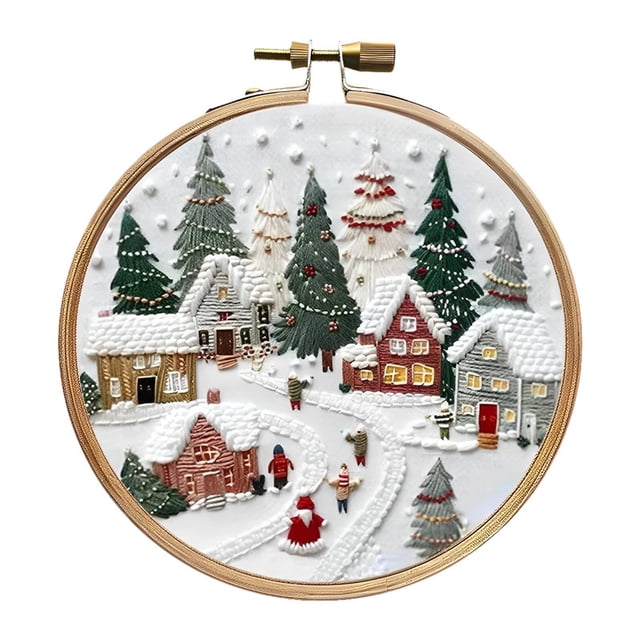 jifeng Christmas Embroidery Kit Christmas Pattern DIY Needlepoint Set with Instructions Village