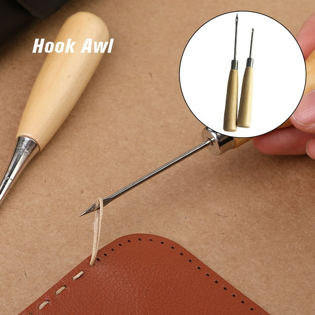 Becaristey 2pieces Durable Sewing Tool With Wooden Handle Handmade And Classic Easy To Carry Wooden Handle Awl 1Set