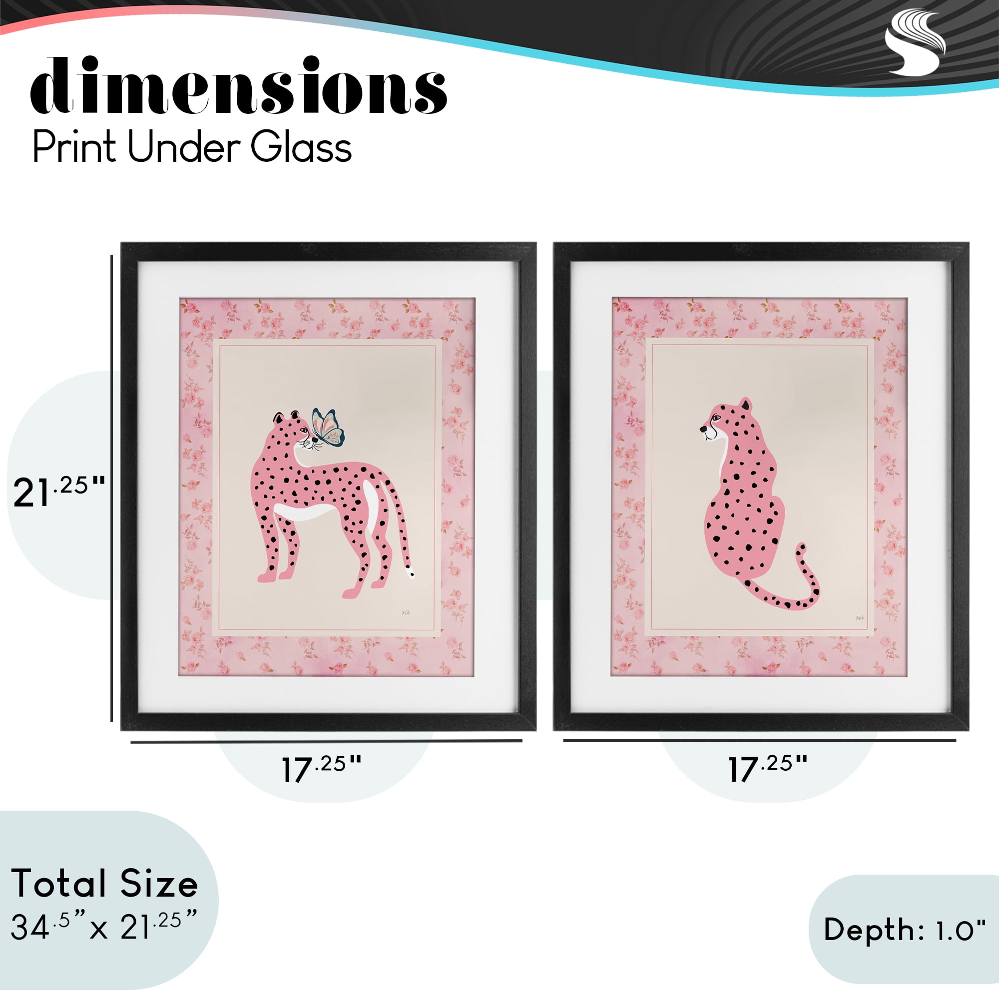 Stupell Industries Pink Leopard & Floral Border 2 Piece Black Framed Print Under Glass Set, design by Natalie Carpentieri
