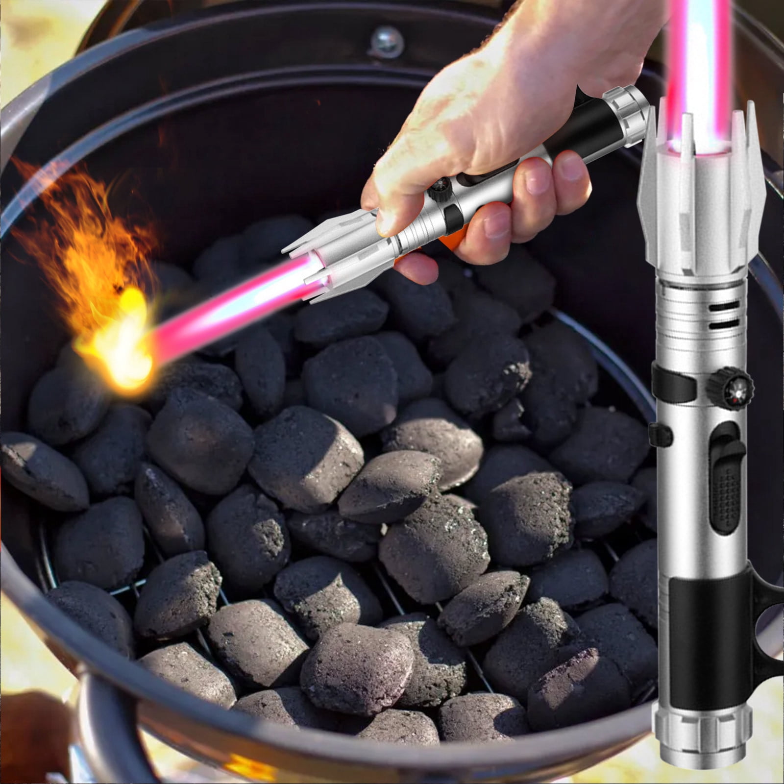 YUNAFFT Torch Lighter, Bright Fire Lighter with Safety Lock and Adjustable Flame, Refillable Butane Gas Windproof Jet Flame Cool Lighters, for Candles Campfires BBQ Baking, Camping, Gift