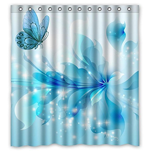 MOHome Teal Floral Abstract Shower Curtain Waterproof Polyester Fabric Shower Curtain Size 60x72