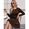 thumbnail image 2 of Weardear Kint Dress for Women 2025 Casual Long Sleeve Ribbed Flowy Crewneck Dress with Tie Waist, 2 of 5