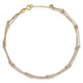 thumbnail image 4 of Real 14kt Tri-color 3-Strand Diamond-cut Beaded 9in Plus 1in ext Anklet; 9 inch; for Adults and Teens; for Women and Men, 4 of 4