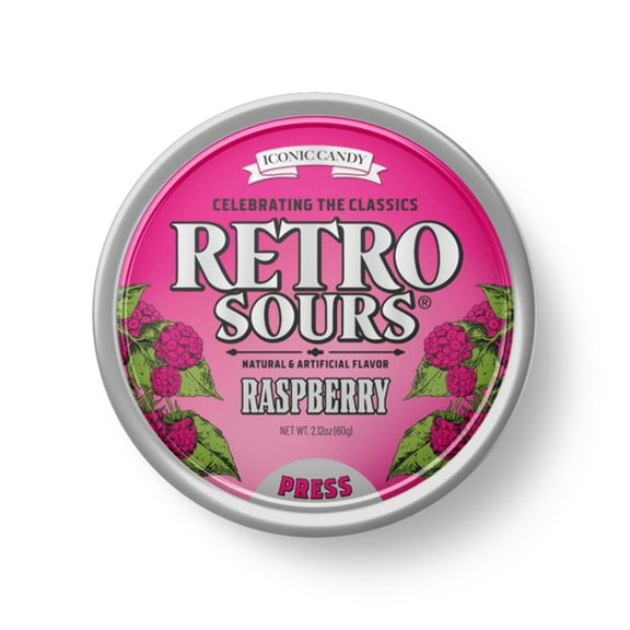Retro Sours Tin Can  Raspberry (1 Pack) - Classic Hard Candy in Bold Fruity Flavor