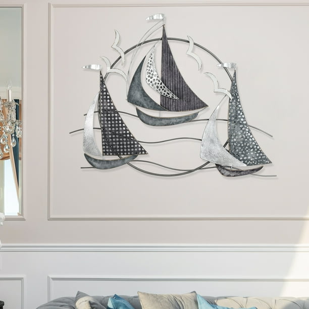 Homebeez Metal Sailboat Wall Decor, 3D Nautical Ship Wall Sculptures