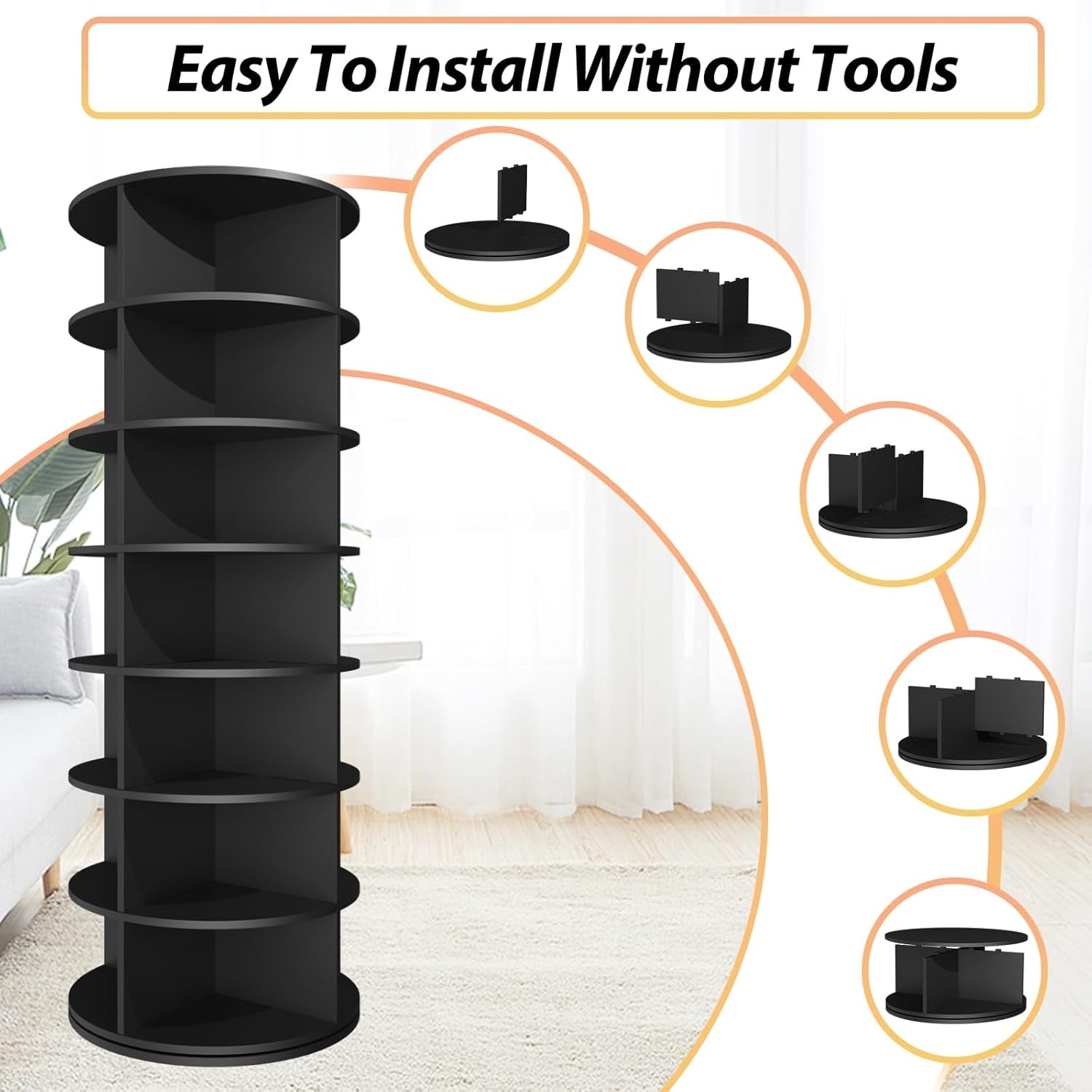 Freestanding 7 Tier Rotating Shoe Rack Tower Tall & Easy Assembly, Spinning Shoe Display Lazy Susan Space-Saving, Revolving 360 Shoe Rack Storage Round Carousel, Vertical Handbag Rotate Shoes Closet