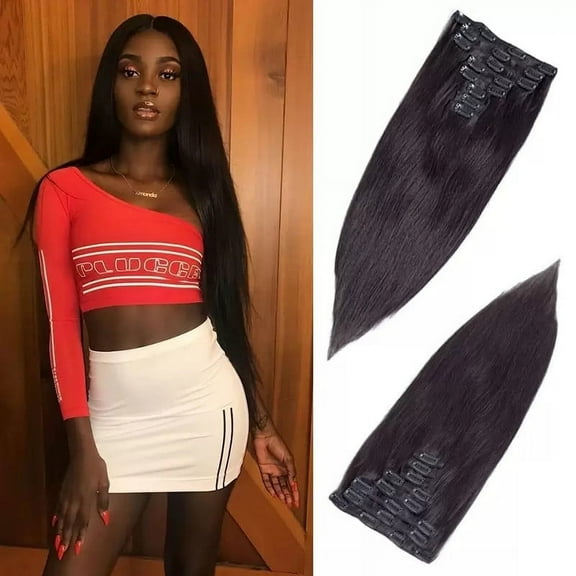 Clip in Hair Extensions, Natural Color Balayage Hair Clip in Human Hair Extensions Real Human Hair Straight Remy Hair Extensions 14-26inches 8pcs/set