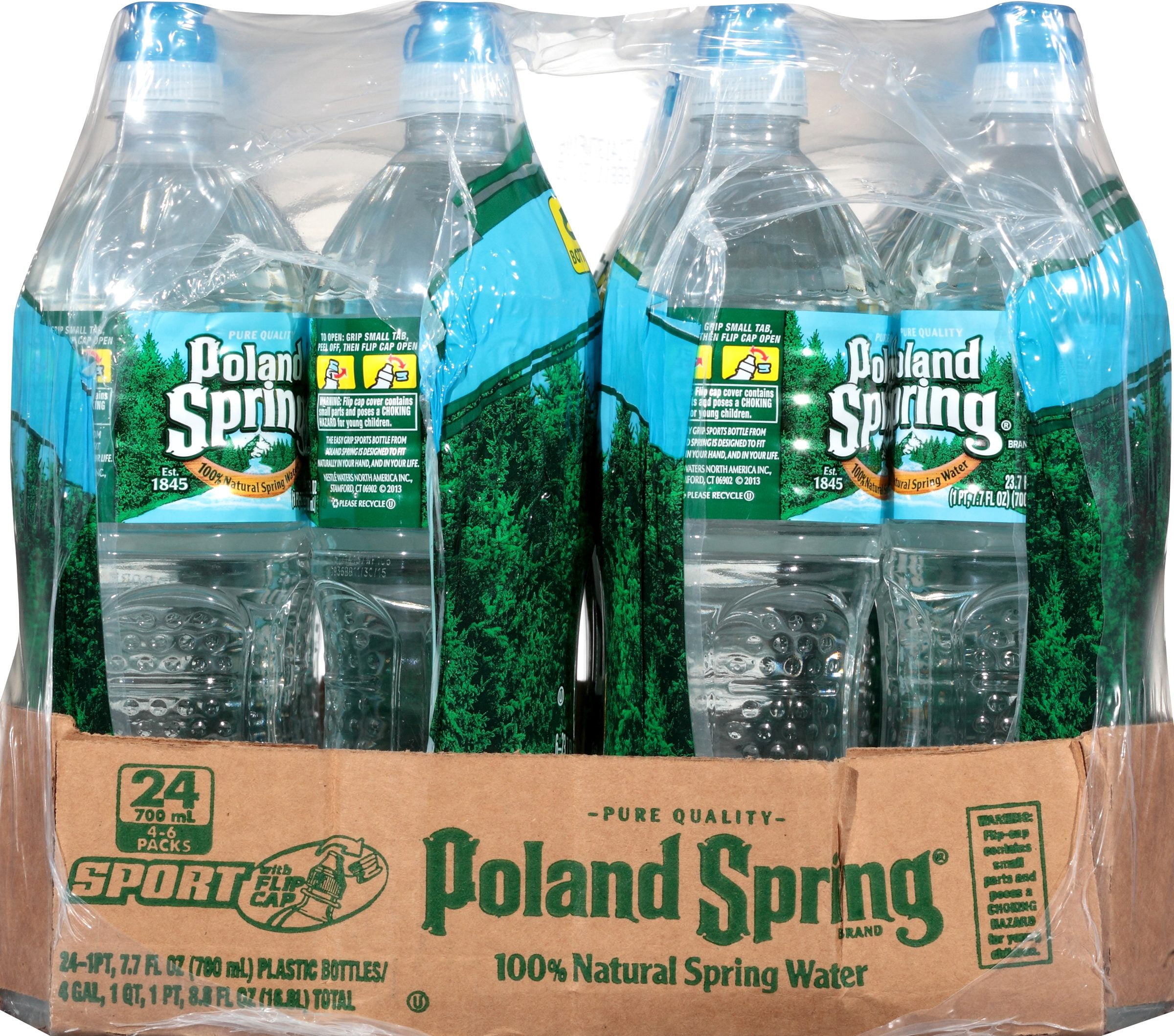 Poland Spring\xc2\xae 100% Natural Spring Water 24-700mL Sport Bottles with Flip Cap