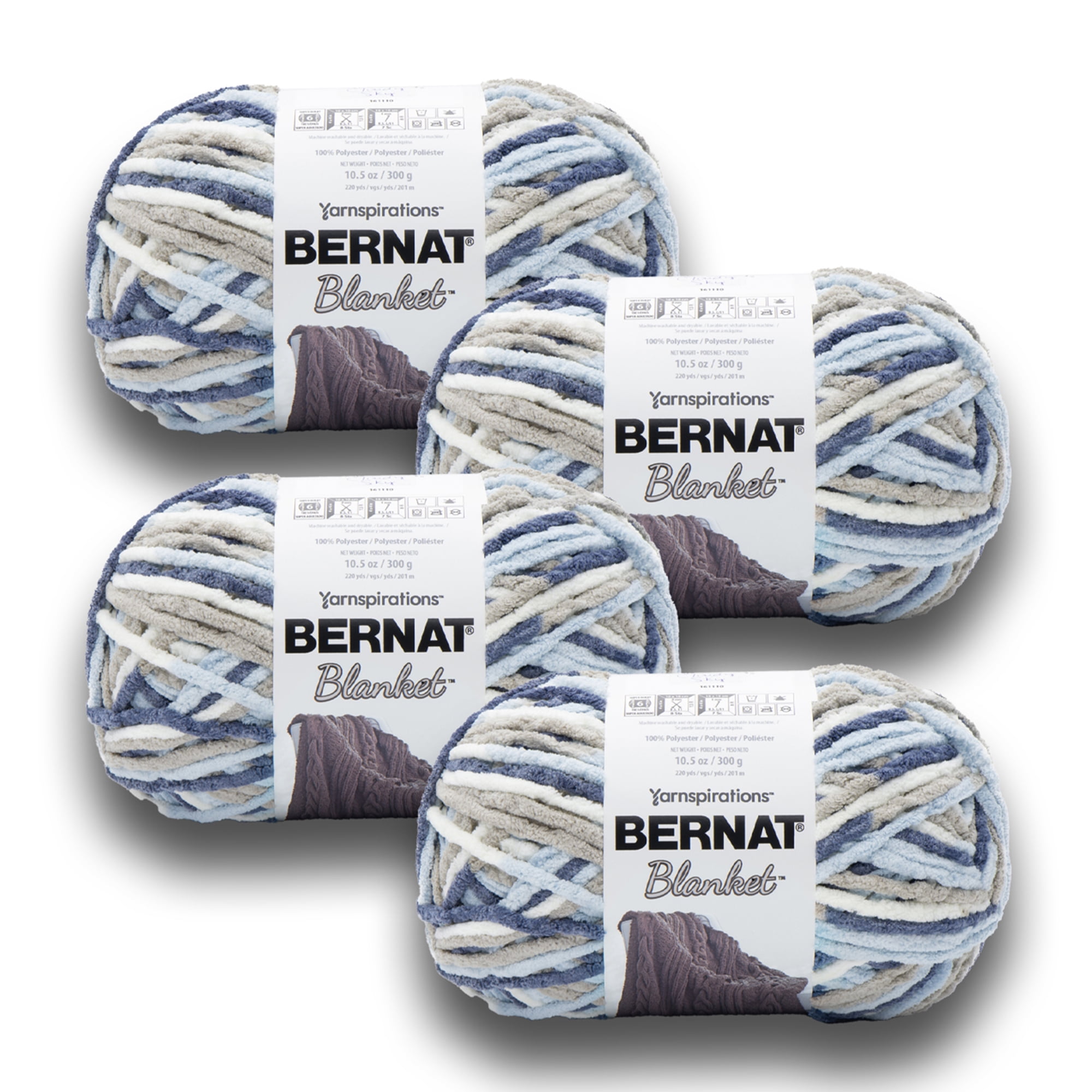 (2 pack) Bernat® Blanket™ #6 Super Bulky Polyester Yarn, Cloudy Sky 10.5oz/300g, 220 Yards (4 Pack)