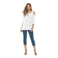 thumbnail image 2 of LIOFOER Women's Casual Cold Shoulder Tunic Tops Loose Blouse 3/4 Sleeve Shirts, 2 of 5
