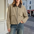 thumbnail image 2 of OIOLOYJM Womens Corduroy Jackets Causal Contrast Collar Zip Up Long Sleeve Comfortable Cropped Jackets Fall Winter Casual Vintage Basic Outdoor Coat with Pockets Khaki L, 2 of 5