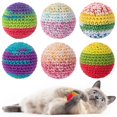 thumbnail image 1 of Pelota para gatos Cat Toys Retro Shaw, hilo de lana, con campana, paquete de 6, 1 of 6