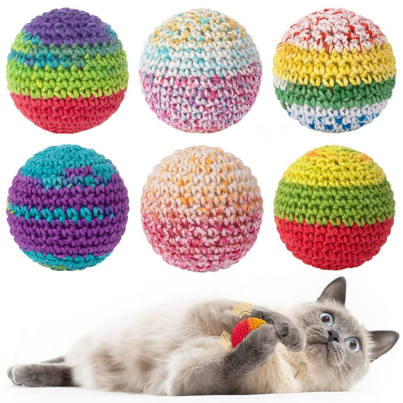 Pelota para gatos Cat Toys Retro Shaw, hilo de lana, con campana, paquete de 6