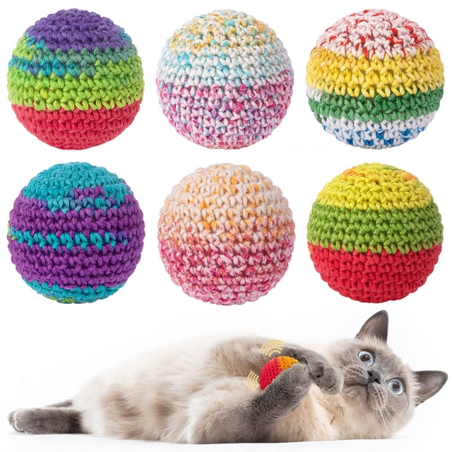 Pelota para gatos Cat Toys Retro Shaw, hilo de lana, con campana, paquete de 6