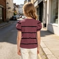 thumbnail image 5 of JOANKDMI Puff Sleeve Striped T Shirts Girls 14-15 Crewneck Short Sleeve Casual Tops Trendy Summer Graphic Basic Tees Pullover Blouse for Kids Everyday School Wear, 5 of 8