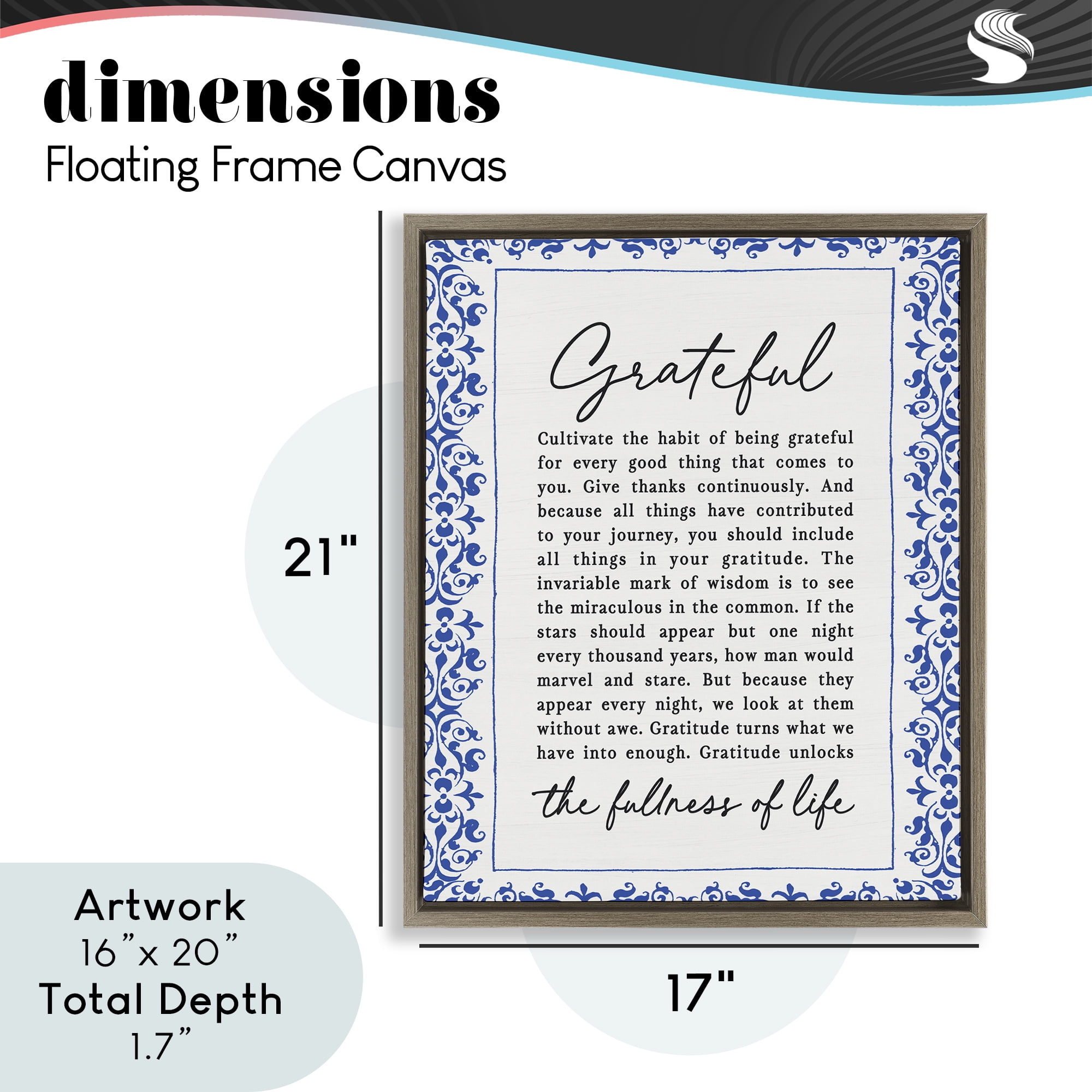 Gratitude Unlocks Fullness Of Life Brown Framed Floater Canvas Wall Art, design by Lettered and Lined