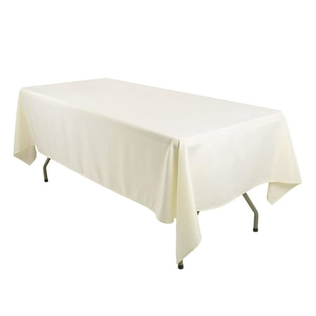 

Leading Linens 12 Pack 60 x 84 Inch Rectangle Ivory Polyester Tablecloth Table Cover Stain and Wrinkle Resistant Washable for Dining Table Wedding Reception Banquet Party
