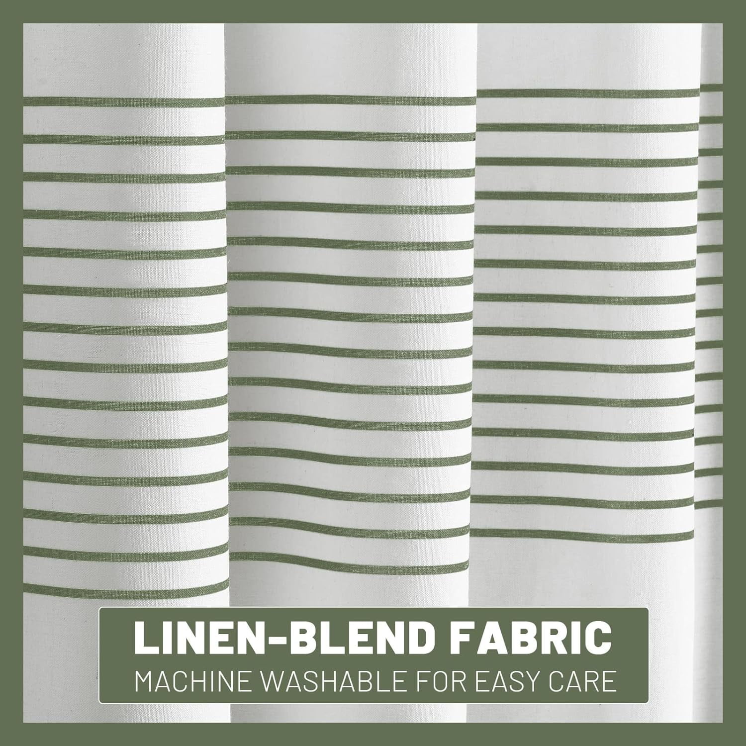 Psoiuetr Boho Sage Green Shower Curtain for Bathroom Stripe Tassel Fabric Shower Curtain 72 X 72 Inches Farmhouse Linen