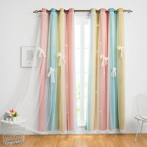 CshidWorld Blackout Cortinas para Niñas, Recámara Infantil, Cortinas de Doble Capa con Estrellas Coloridas para Habitación de Niñas, Guardería, Decoración Del Hogar, 52''x 84'', 1 Panel