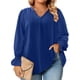 thumbnail image 1 of Blusa Eytino para mujer, talla grande, cuello en V, chifón, 4X, azul, 1 of 6