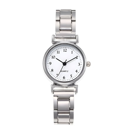 DESIGNICE Women Strap Quartz Watches Wrist Strap Round Watch Easy Read Number Dial Classical Office Ladies Fashion Adjustable Stainless Steel Silver White