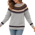 thumbnail image 2 of JUUNthy Sweater for Womens, Striped Knitted Long Sleeve Crewneck Fashion Fall Winter Clothes Tops Gray 5XL, 2 of 5