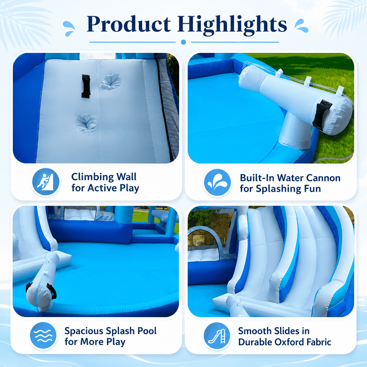 13.8 FT Inflatable Bounce House with Dual Water Slides, Splash Pool, Ball Pit and Blower Included, Blue