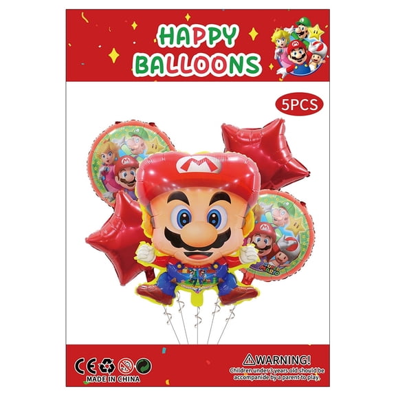 5PCS Mario And Louis Anime Balloon Set for Birthday Parties - Cartoon Foil Balloons Kit with String, Perfect for Kids Adults Decoration Theme Celebration