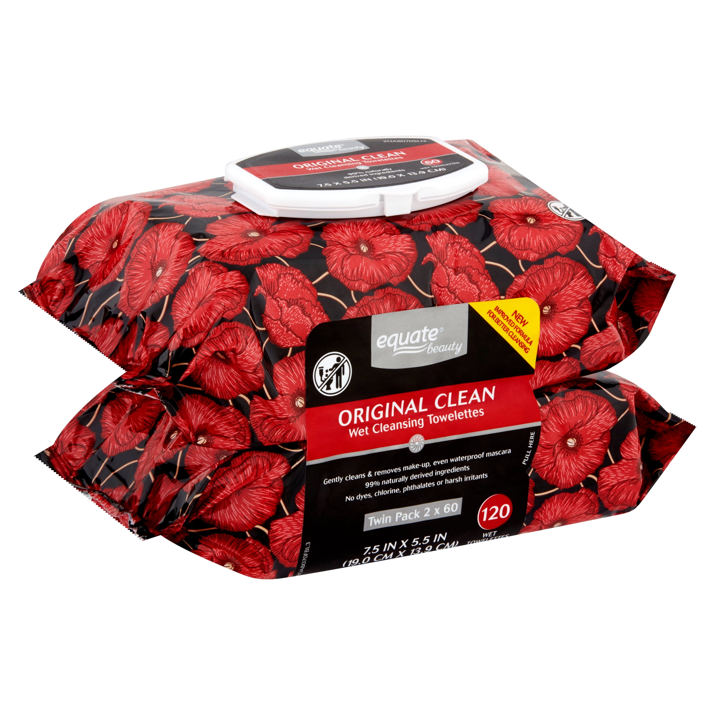 Equate Beauty Original Clean Wet Cleansing Towelettes, 2 Pack, 60