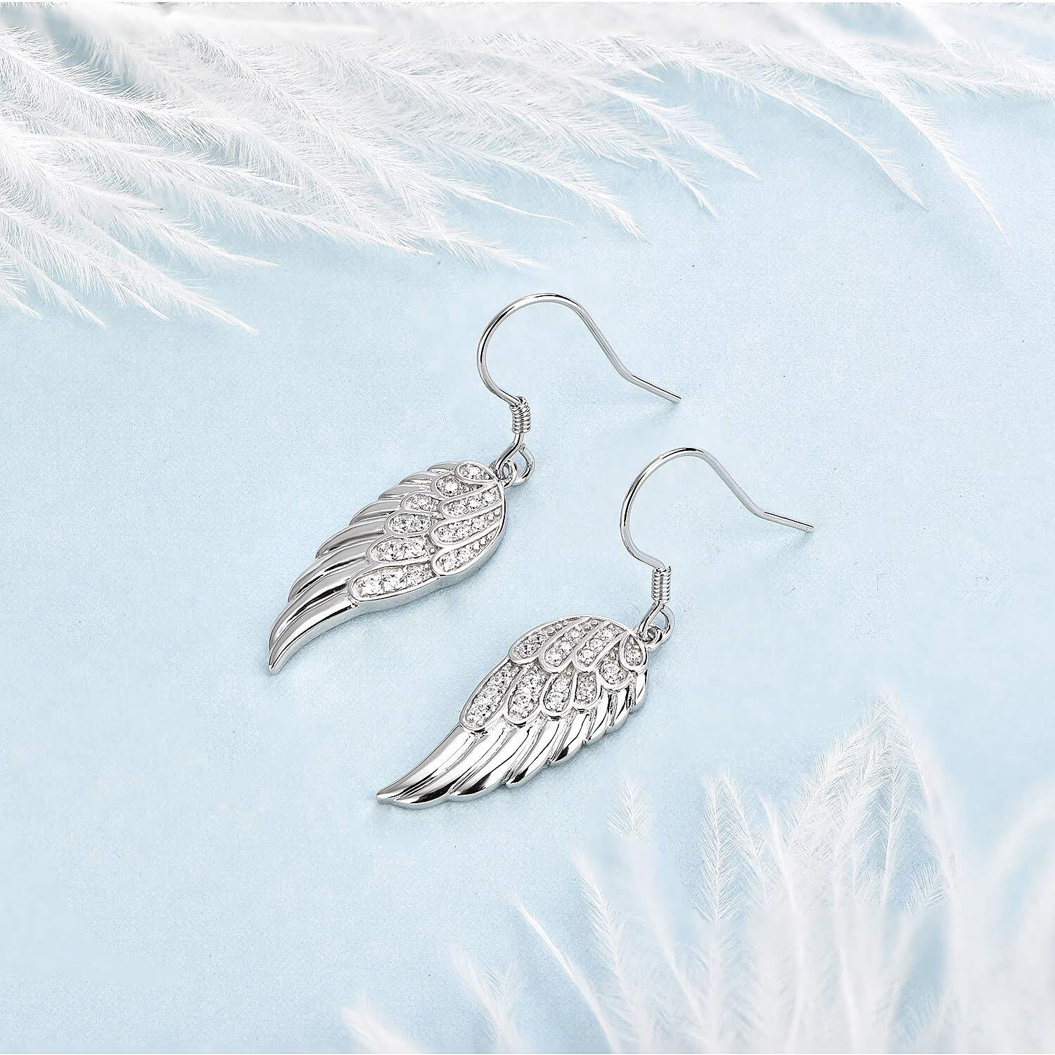 Starchenie White Angel Wings Dangle Earrings for Women 925 Sterling Silver Cubic Zirconia Threader Earrings