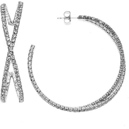 X & O Handset Austrian Crystal White Rhodium-Plated 45mm Bypass Earrings