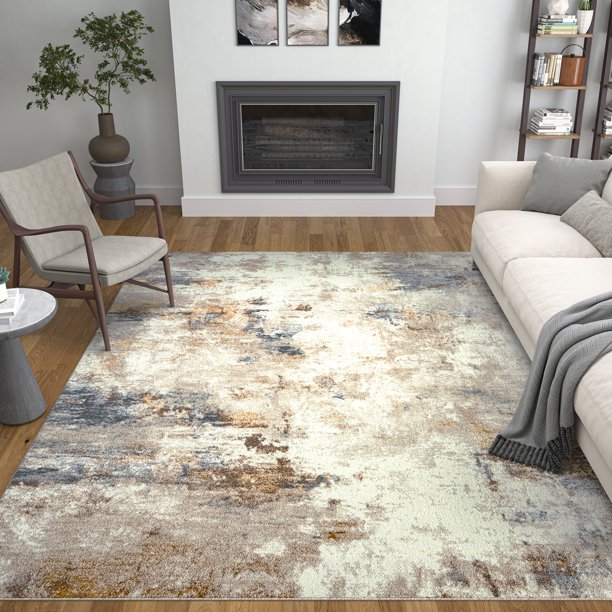 Contemporary 8x10 Area Rug (7'11'' x 10'3'') Abstract Yellow, Gray