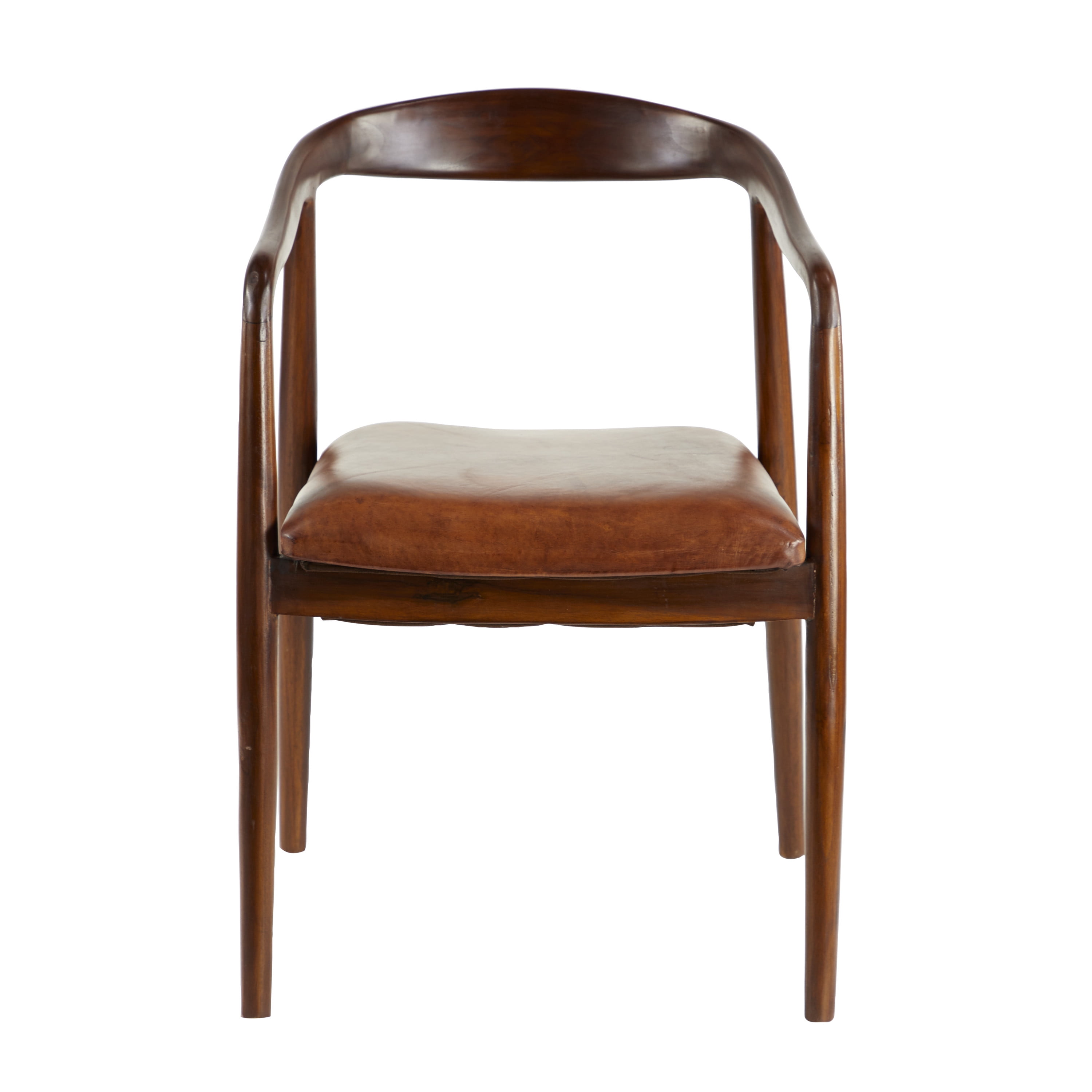 DecMode Teak Wood Dining Chair with Leather Seat, Brown