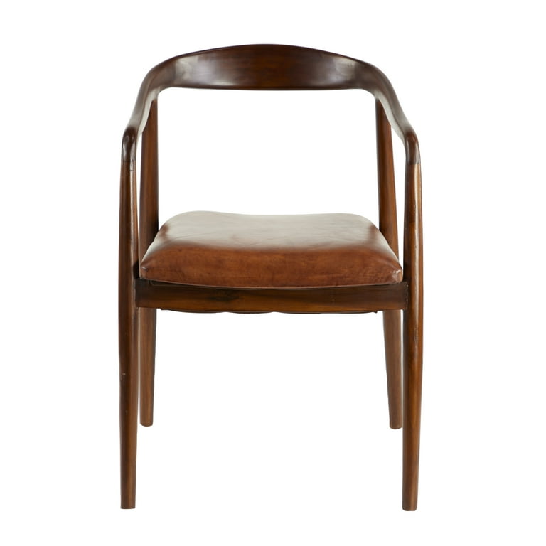 TEAK & LEATHER DINIG CHAIR① DecMode Modern Teak Wood Indoor Dining Chair with Leather Seat
