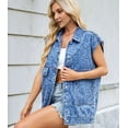 thumbnail image 2 of Women'S Vintage Denim Jean Vest Oversized Button Down Jean Waistcoat Gilet Blue Leopard Print S, 2 of 8