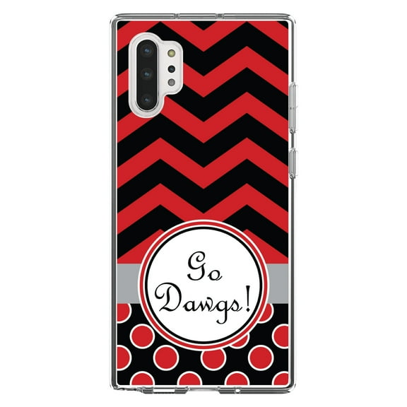 DistinctInk Clear Shockproof Hybrid Case for Galaxy Note 10 PLUS (6.8" Screen) - TPU Bumper, Acrylic Back, Tempered Glass Screen Protector - Red Black Go Dawgs