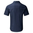 thumbnail image 4 of Navy T-Shirts Male Summer Hawaii Solid Shirt Short Sleeve Double Pocket Turn Down Collar Button Shirt, 4 of 4