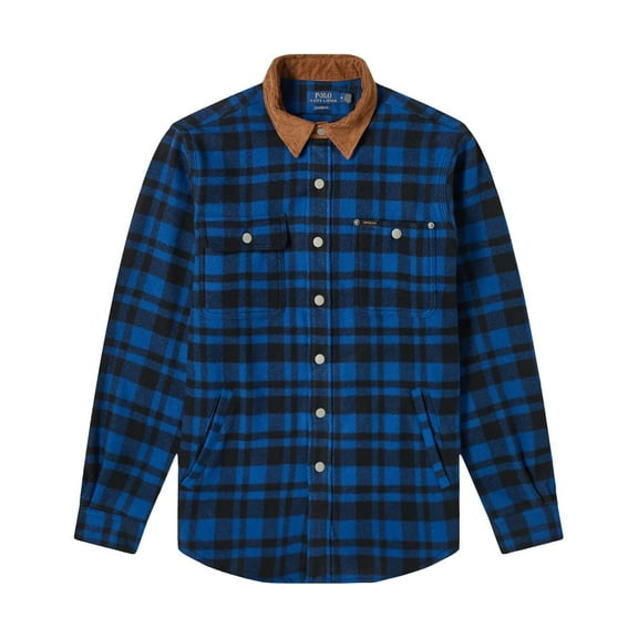 Polo Ralph Lauren Mens Plaid Flannel Western Shirt Jacket (Large, Blue Buffalo)