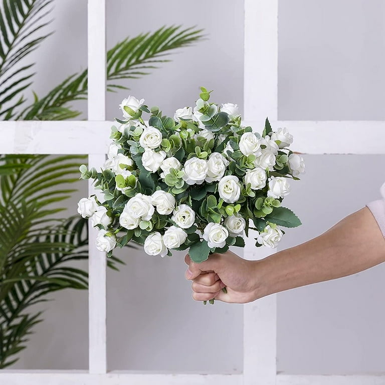 Artificial Babys Breath Flowers Silk White Peony Roses Eucalyptus