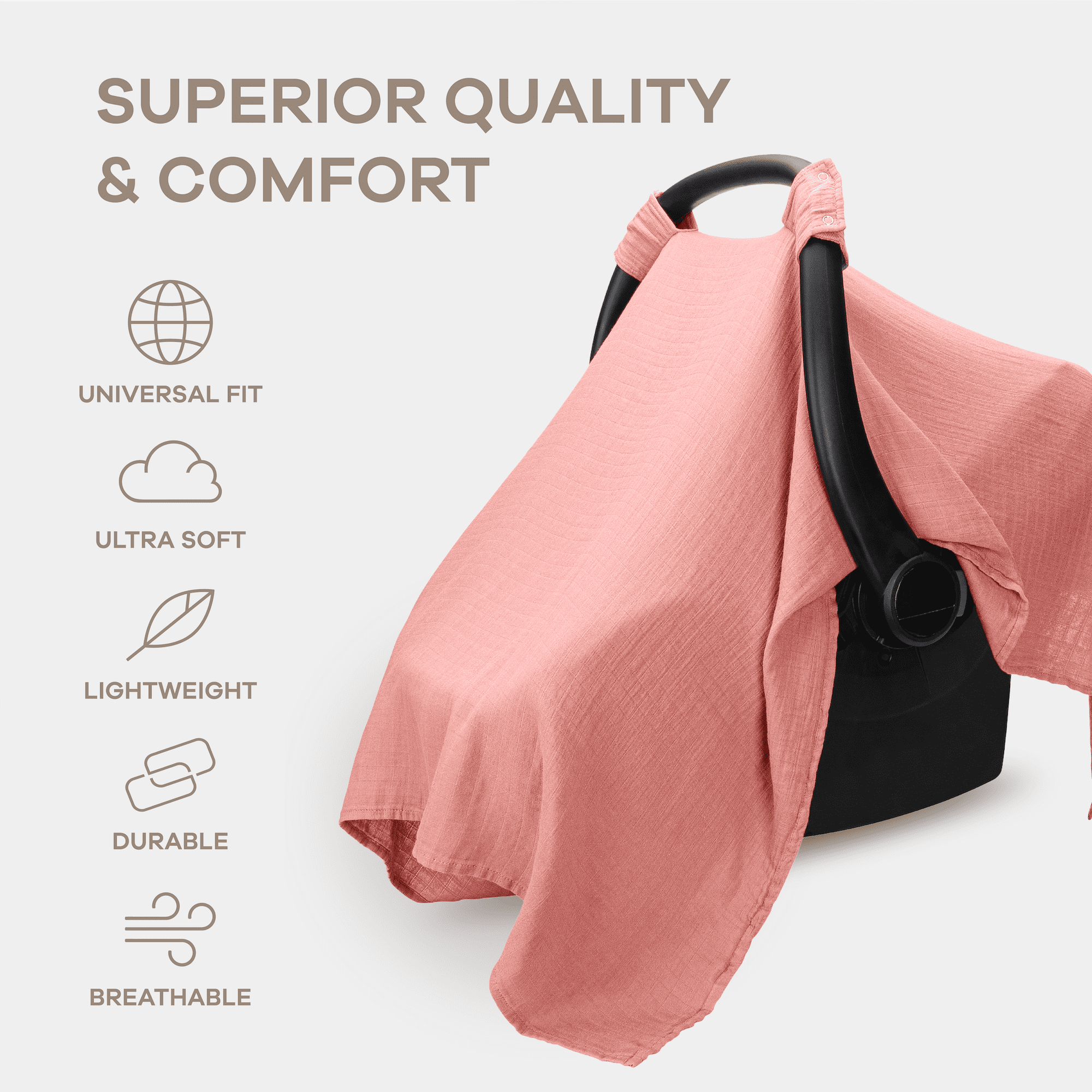 Comfy Cubs Baby Car Seat Cover - Soft, Breathable & Lightweight Large Car Seat Canopy, Dusty Rose