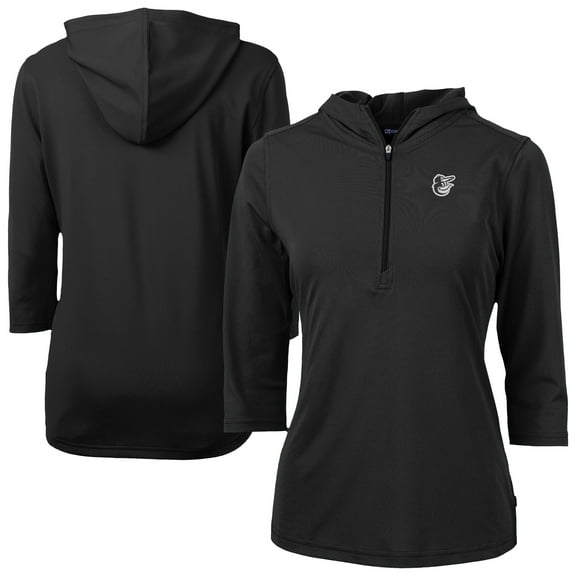 Women's Cutter & Buck Black Baltimore Orioles Virtue Eco Pique Half-Zip 3/4 Sleeve Pullover Hoodie